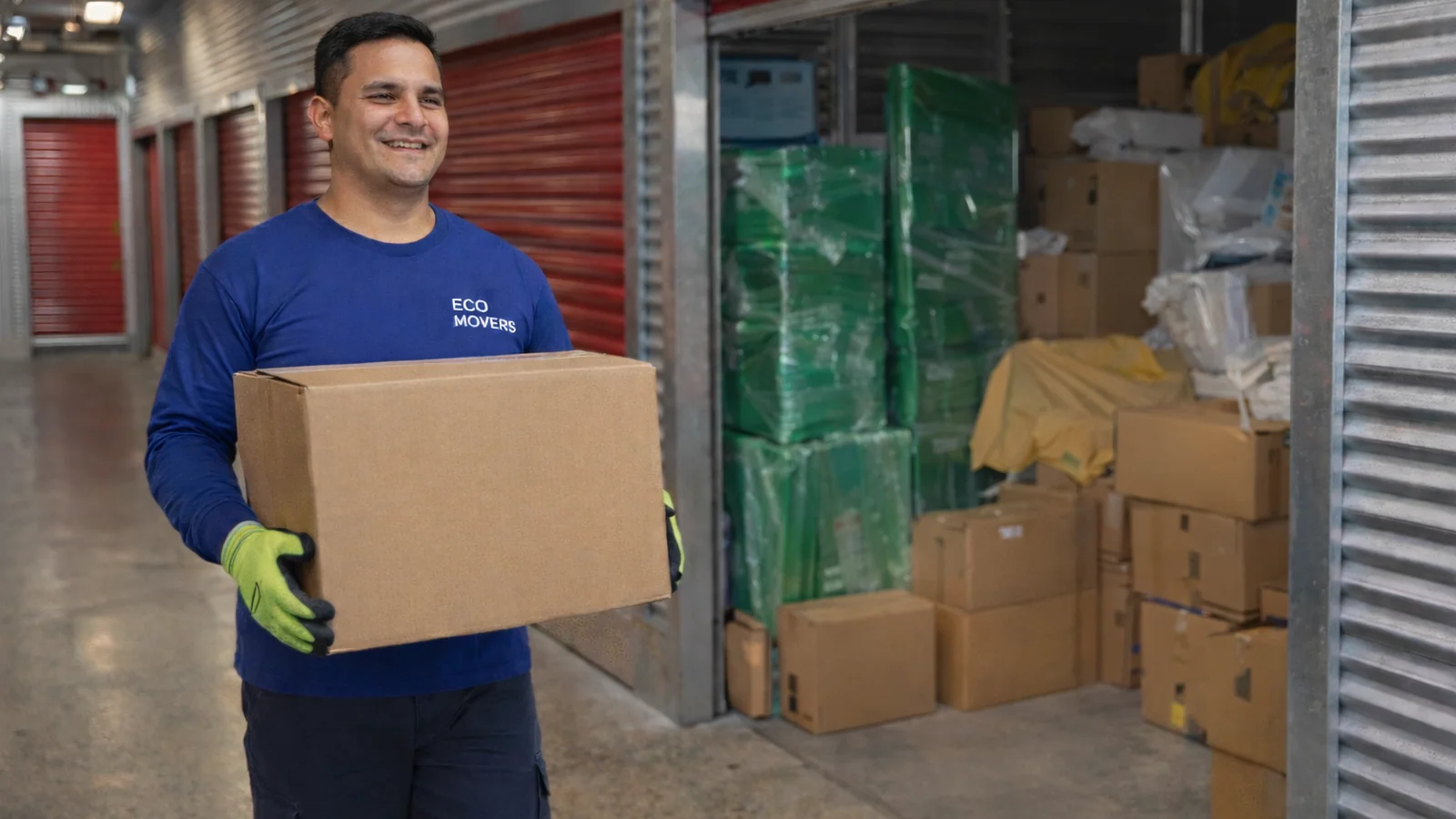 trabajador de ecomovers sacando bienes desde una bodega de mibodega